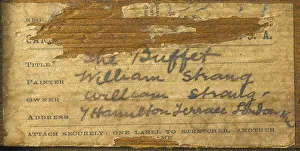 Label for painting, The Buffet, by William Strang, WW1 Label for painting, The Buffet, by William Strang, WW1