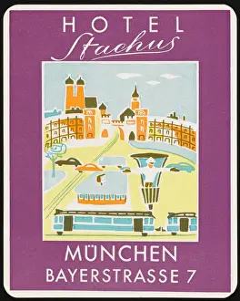 Retro Travel Advertising Prints: Label, Stachus, Munchen