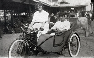 Two ladies on a 1914 Triumph motorcycle & sidecar Two ladies on a 1914 Triumph motorcycle & sidecar