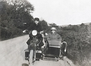 Two ladies on 1929 Enfield motorcycle Two ladies on 1929 Enfield motorcycle