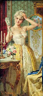 Woman In Corset Prints: Lady at her dressing table