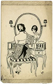 Lady at dressing table - WWI postcard by George Ranstead Lady at dressing table - WWI postcard by George Ranstead