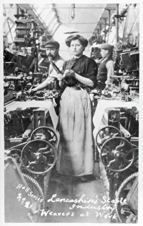 Prints of A weaver in a Lancashire cotton mill England Prints: Lancashire Weaver Print - 1890s Cotton Mill Scene