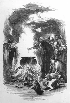 Lancashire Witches Print - A group of witches gathered around a cauldron