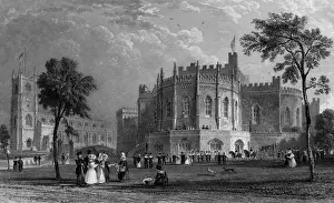 Lancaster Castle Print, 1845: Victorian Era Social Gathering