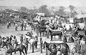 A Land-rush in the United States. The crowd waiting to take A Land-rush in the United States. The crowd waiting to take