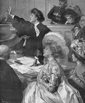 1908 Print: Lady Lawyer in Paris Law Courts