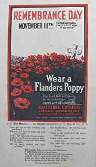 Leaflet advertising Remembrance Day, 11th November 1927 Leaflet advertising Remembrance Day, 11th November 1927