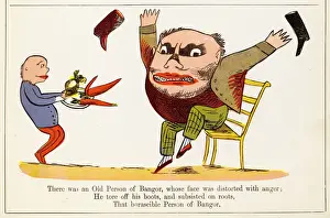 Prints of There was an Old Person of Bangor, whose face was distorted with anger! He tore off his boots, and subsisted on roots, that irascible Person of Bangor Bangor Prints: There was an Old Person of Bangor Print