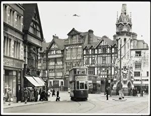 Prints of A No. 94 tram goes through the Clock Tower area of Leicester city centre Leicester Prints: Leicester 1950s Print: Clock Tower Tram