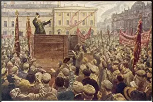 Lenin Speaks Print 1920 Moscow Crowd Address