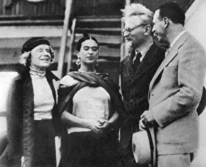 Prints of The Bolshevik leader finds refuge in Mexico. Leon Trotsky pictured here with his wife on the left of the photograph and Senora Rivera (Frida Kahlo), wife of artist Diego Rivera Mammal Prints: Leon Trotsky in Mexico, 30th January 1937 Print
