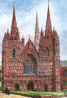 Prints of Lichfield Cathedral, Staffordshire Date: 1905 Lichfield Prints: Lichfield Cathedral 1905 Print, Staffordshire