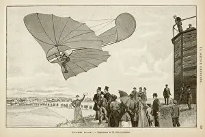 Lilienthal in Flight Print: Otto Lilienthal soaring over a German hillside