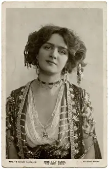 Prints of Lily Elsie (1886 - 1962), Popular actress and singer wearing a jewelled costume in Lehars The Merry Widow Date: 1909 Related Prints: Lily Elsie in The Merry Widow Print, 1909