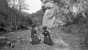 Lion Rock, Dovedale, Derbyshire with two Edwardian ladies Lion Rock, Dovedale, Derbyshire with two Edwardian ladies