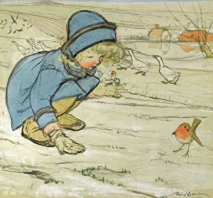 Little girl and robin by Muriel Dawson Little girl and robin by Muriel Dawson
