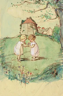 Two little girls in a garden by Muriel Dawson Two little girls in a garden by Muriel Dawson