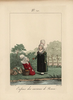Little girls of Rouen in the same tall bonnets Little girls of Rouen in the same tall bonnets