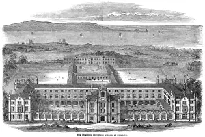 Prints of The Liverpool Industrial schools at Booth Lane, Kirkdale. Built in an Elizabethan style, it was designed as an alternative to the workhouse to accomodate juvenile paupers. Date: 1850 Liverpool Prints: The Liverpool Industrial Schools at Kirkdale, 1850 Print