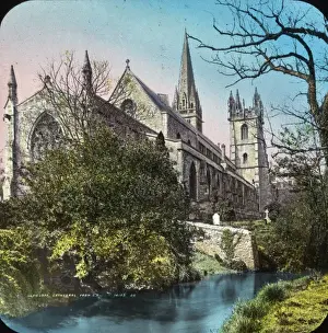 Llandaff Cathedral Colour Lantern Slide Print circa 1890s