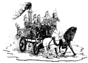 Firefighter Prints: Victorian Horse-Drawn Steamer Fire Engine Print