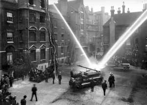 Firefighter Prints: LCC-LFB Fire Display at Brigade HQ Southwark Print, 1930s