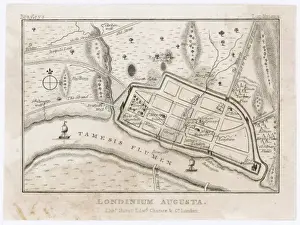 Prints of Map showing Roman London (Londinium) with its grid of straight roads Related Prints: Roman Londinium Grid Print
