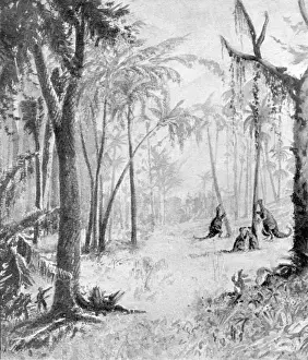 Prints of The glade of the iguanodons Extinct Prints: The Lost World Print: Iguanodon in a Prehistoric Glade