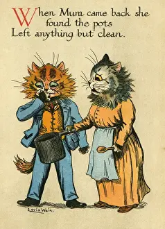 Louis Wain Cat Art Prints: Louis Wain, Daddy Cat - dirty pot