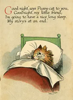 Louis Wain Cat Art Prints: Louis Wain, Daddy Cat - gone to bed