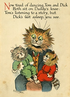 Louis Wain, Daddy Cat - kittens on Daddys knee Louis Wain, Daddy Cat - kittens on Daddys knee