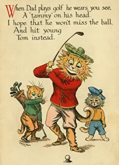 Louis Wain Cat Art Prints: Louis Wain, Daddy Cat - playing golf