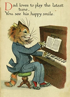 Cats Collection: Louis Wain, Daddy Cat - playing the piano