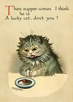 Louis Wain Cat Art Prints: Louis Wain, Daddy Cat - suppertime