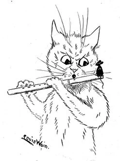 Cats Collection: Louis Wain - flute player and mouse