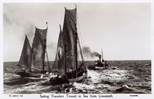 Lowestoft, Suffolk - Sailing trawlers towed to Sea Lowestoft, Suffolk - Sailing trawlers towed to Sea