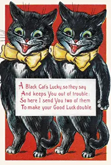 Early 20th Century Print: Lucky Black Cats