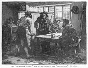 Prints of THE LUDDITES Jeremiah Brandreth, known as the Nottingham Captain, planning a rebellion, meets followers at the White Horse Inn, Pentrich, Derbyshire Industrial Revolution Prints: Print of the Nottingham Captain planning a rebellion at the White Horse Inn