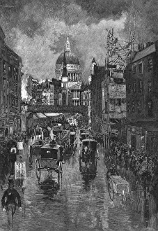Ludgate Hill Print, Eastward View towards Saint Paul's Cathedral
