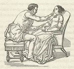 Magnetism Cure Print: A Magnetiseur Treats a Patient