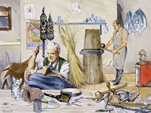 Malcolm Greensmith Painting Prints: Making horse tack in a workshop