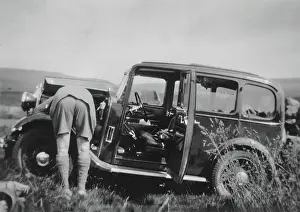 Man Checking Car Engine Field Print