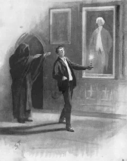1890s Print: Hooded Ghost Confronting Man