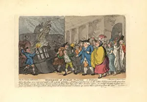Man and ladies searching for a carriage in a crowd Man and ladies searching for a carriage in a crowd
