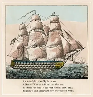 Print of a Man-of-War Ship