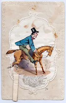 Man on an unruly horse on a comic greetings card Man on an unruly horse on a comic greetings card