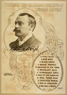 Print of Chas. Hoyt, a man in a cowboy hat and holding a steer