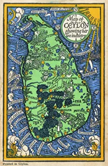 Map of Ceylon showing tea industry plantations Map of Ceylon showing tea industry plantations