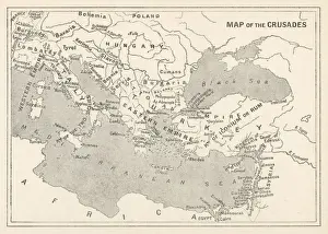 Map of the Crusades Print, Europe and Holy Land